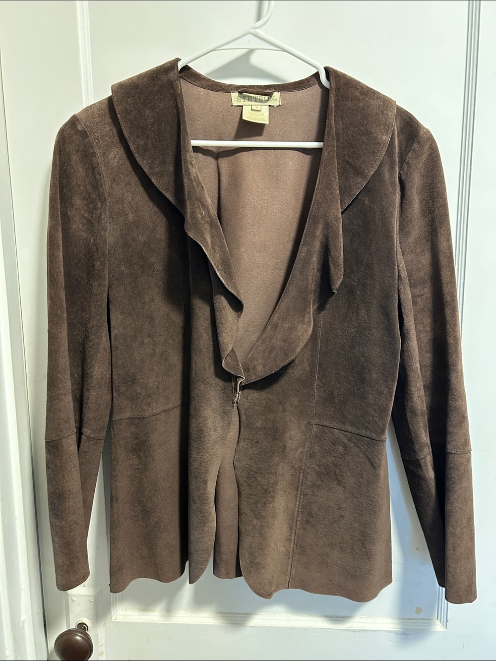 Brown Suede Women's Jacket with Draped Collar
